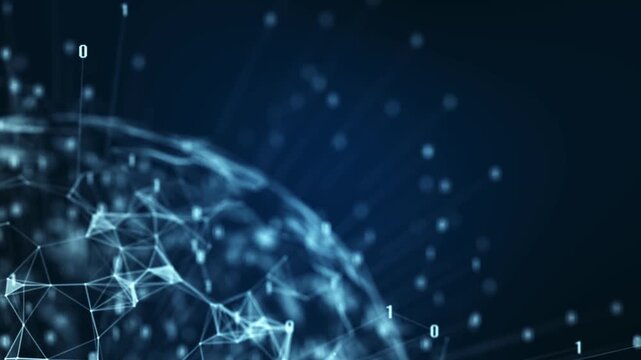 Earth globe rotation on binary data network background. Copy space animation. Communication and global data network connections concept.