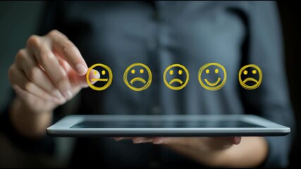 typing on keyboard customer satisfaction with smiley face emoji - Powered by Adobe