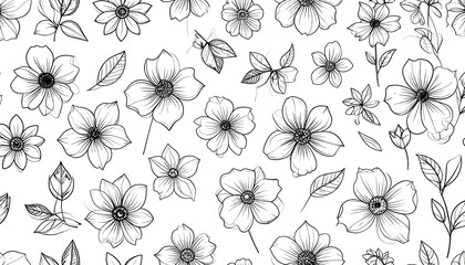 Seamless Hand-Drawn Floral Pattern with Wildflowers