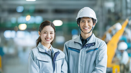 工場で働くアジア人男女イメージ02