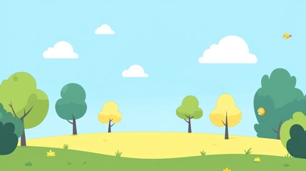 Cartoon landscape with trees and sky for nature scenery background design