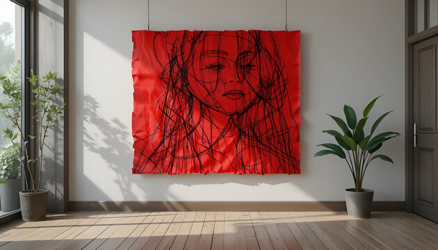 Bold Red Abstract Portrait Art