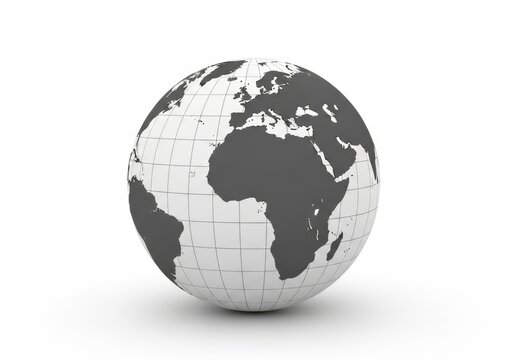 Stylized 3d globe with continents and latitude longitude lines on white background