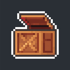 opened wooden crate in pixel art style