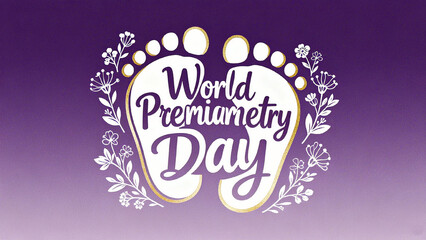 Purple background, baby footprints, and flowers represent the concepts of World Premature Birth Day, Better Life, and Global Concern, suitable for public welfare promotion scenarios.
