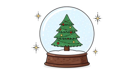A charming snow globe isolated on white background showcases a festive christmas tree adorned with colorful ornaments, radiating holiday cheer and winter magic