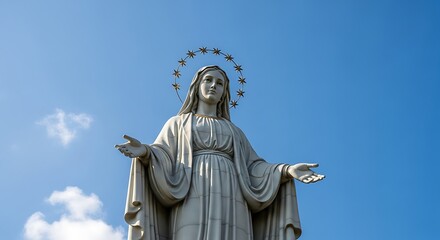 Obraz premium Statue of Mary, Virgin Mary, Religious Icon, Outdoor Sculpture, Catholic Symbol.
