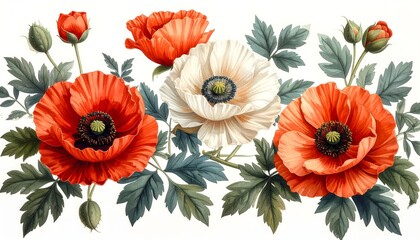 Classic floral artwork featuring red poppies high resolution picture