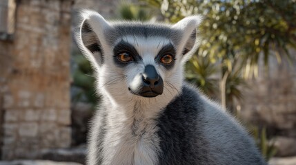 Captivating portrait of a ring-tailed lemur basking in the warm sunlight