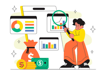 Personal Finance Management Apps Illustration Featuring Financial Planning App for Earnings,Expenses Control, Budget Planning, and Cost Optimization