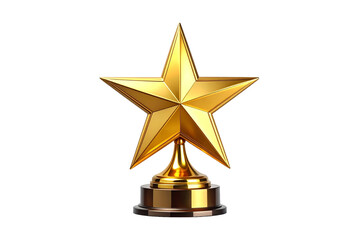 Shiny golden star trophy isolated on transparent background without shadow, symbolizing success and recognition