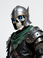 Undead Skeleton Knight Illustration with Glowing Blue Eyes and Medieval Armor
