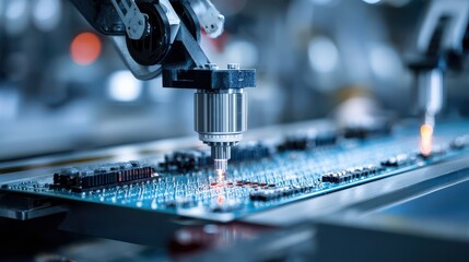 Robotic arm assembling electronic circuit board assembly