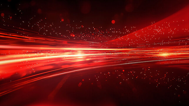 Dynamic Red Abstract Background with Light Trails and Particles