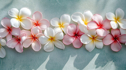 Obraz premium Colorful Plumeria Flowers on a Soft Textured Background