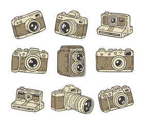 Cute Retro Camera Doodle Cartoon Illustration