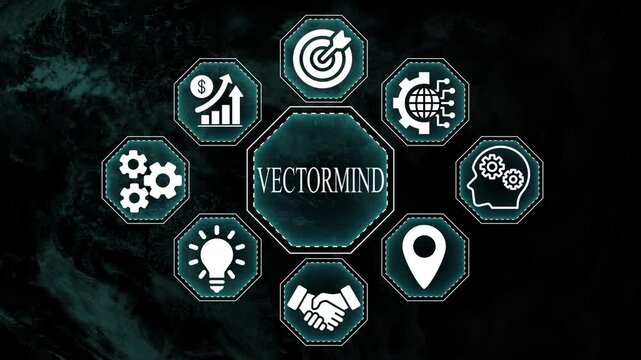 Vectormind futuristic digital logo with business and technology concept icons