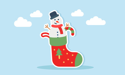 Obraz premium Snowman and candlestick appearing from christmas stocking illustration of holiday celebration