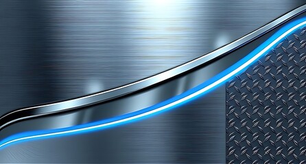 High-tech metallic background with curved chrome strip and glowing blue light, symbolizing futuristic innovation and modern engineering style.