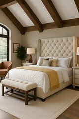 Fototapeta premium Elegant Luxury Master Bedroom with Cream Tufted Headboard