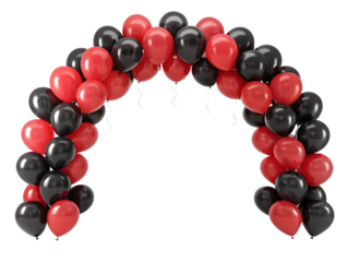 Red and black balloon arch isolated on white or transparent background