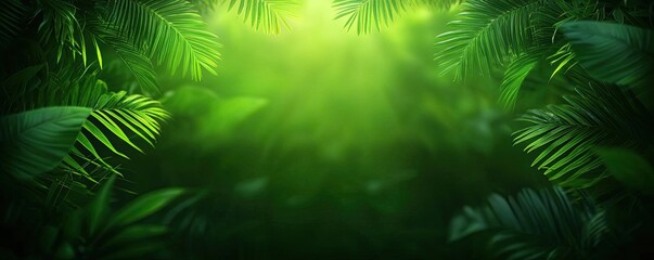 Sustainable tourism eco-tourism biodiversity Lush Green Tropical Leaves in Mystical Forest Light Ambient Scene