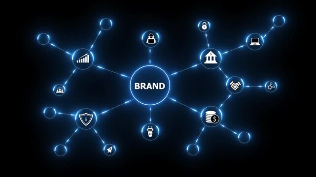 Abstract network connecting brand growth security partnership finance and data analysis. Brand network connects business and finance. Digital strategy drives security, trust and growth. - Powered by Adobe