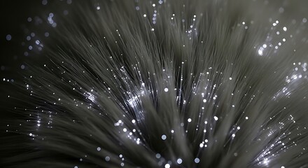 Close-up of a synthetic fur with long, fiber-optic filaments woven throughout