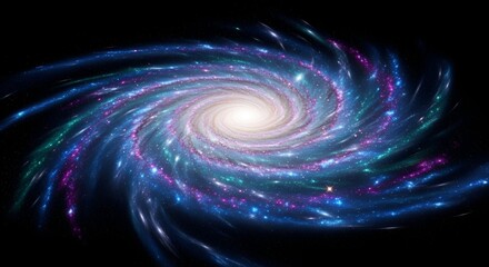 Swirling Galaxy with Vibrant Blue, Green, and Purple Nebulae Aga