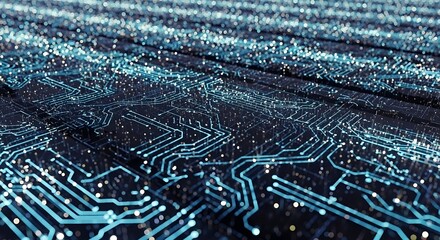 Glowing Circuit Board Network with Bokeh Lights and Dark Backgro