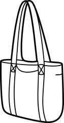 Minimalist tote shoulder bag technical flat sketch, professional sewing pattern outline with long handles, cad drawing flat vector illustration