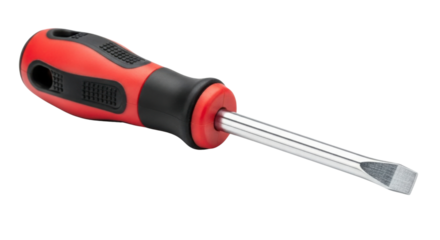 Red and black handled flathead screwdriver isolated PNG with Transparent Background