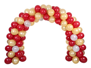 Red and yellow balloon arch isolated on white or transparent background