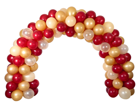 Red and yellow balloon arch isolated on white or transparent background