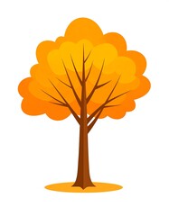 A stylized autumn tree with orange leaves and a brown trunk