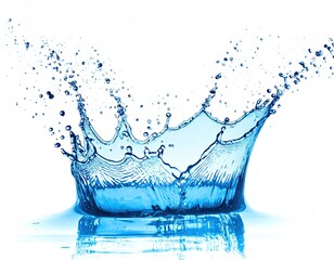 Abstract Blue Water Splash Forming a Crown Shape Isolated on White Background with Clear Reflections and Sharp Details