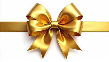 A glistening gold ribbon tied into a decorative bow, centered on a white backdrop