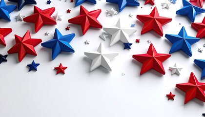 Close-up of a white surface scattered with vibrant red, white and blue stars