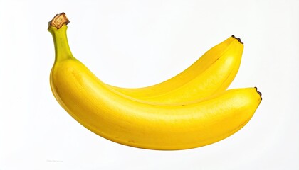 Two ripe, yellow bananas, curving gracefully, against a plain white background