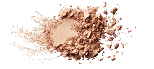 Light beige powder makeup scattered on a transparent background