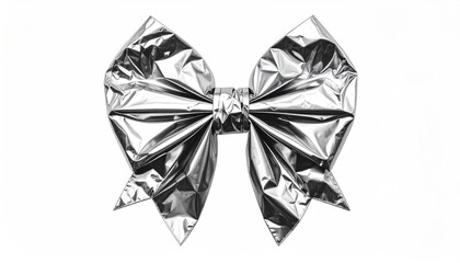 A shiny silver bow, meticulously crafted, isolated on a clean white background