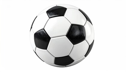 Close-up of a standard spherical sports ball, black and white, on a bright background