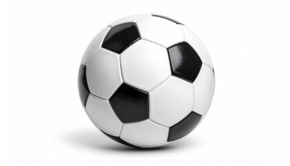 Classic black and white soccer ball, perfectly round, set against clean white backdrop