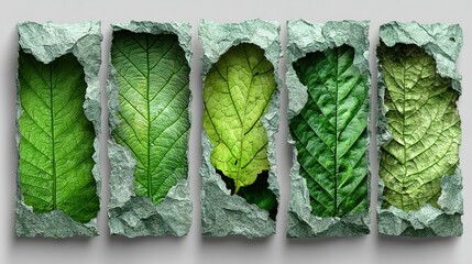 Set of Green Torn or Ripped Paper Isolated on Transparent PNG Background. Realistic Torn Paper Edges and Ripped Paper Frame Mockup.
