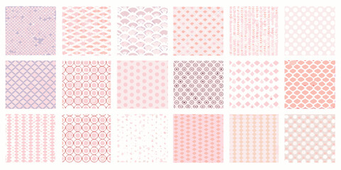 Collection of twenty pastel pink and purple abstract geometric patterns and textures