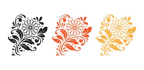Trio of colorful flower icons isolated