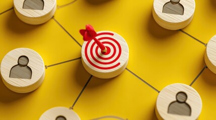 Target Centered on Leadership Network Concept with Darts on Yellow Background
