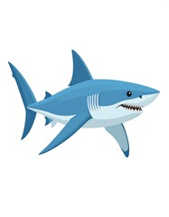 Obraz premium A stylized great white shark illustration, light blue, swimming right