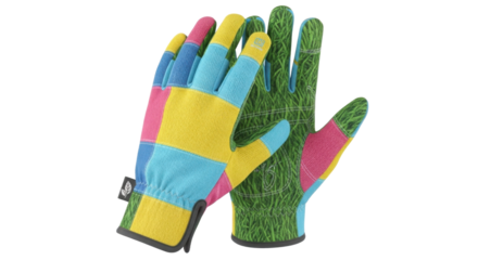 Pair of gardening gloves with colorful design isolated PNG with Transparent Background
