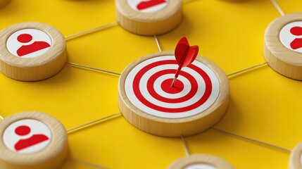 Dart on Target Center with User Icons Representing Marketing and Business Strategy Concepts